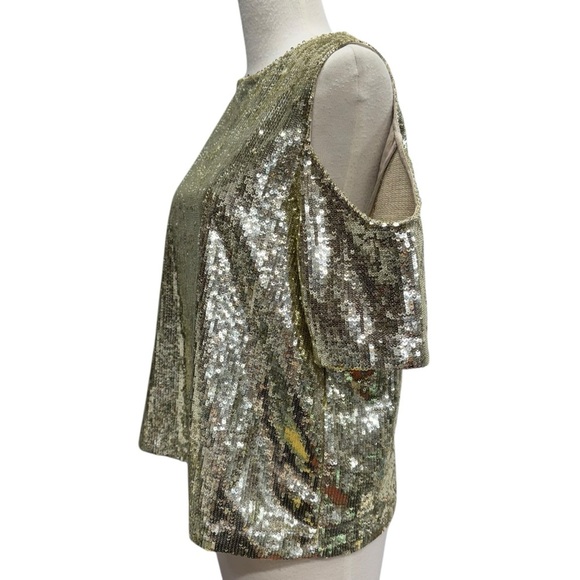Boston Proper Sequin Top Swifty Open Shoulder  Size XS Gold Champagne Party - Picture 4 of 12